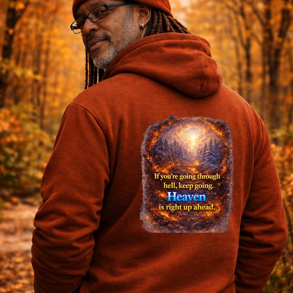 If You’re Going Through Hell Keep Going Hoodie – Motivational Quote Graphic Hoodie, Faith Inspired Streetwear, Gift for Inspiration Lovers