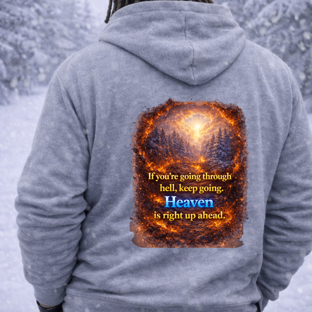 If You’re Going Through Hell Keep Going Hoodie – Motivational Quote Graphic Hoodie, Faith Inspired Streetwear, Gift for Inspiration Lovers