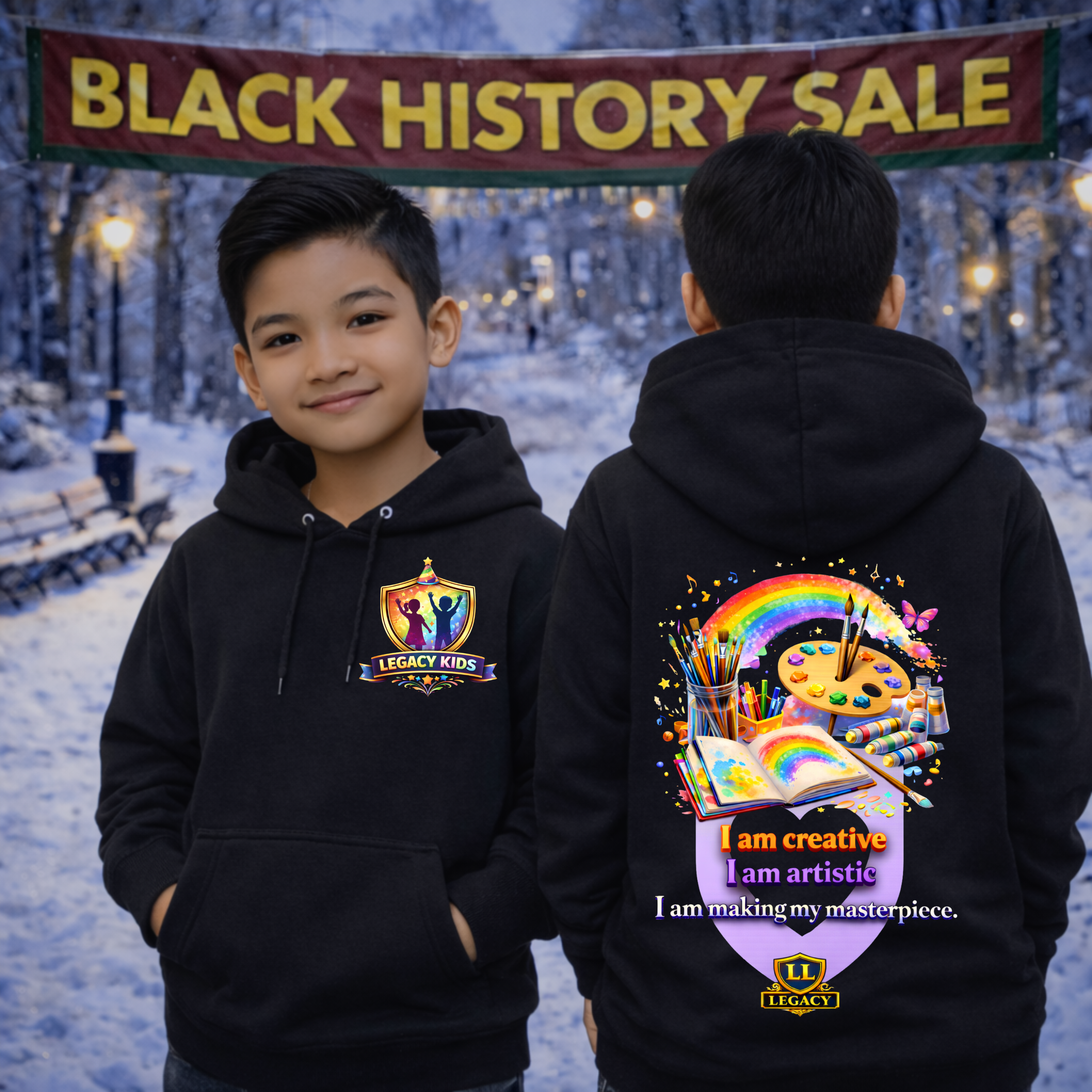 Youth Hoodie — 'I Am Creative' Rainbow Art Kids Sweatshirt