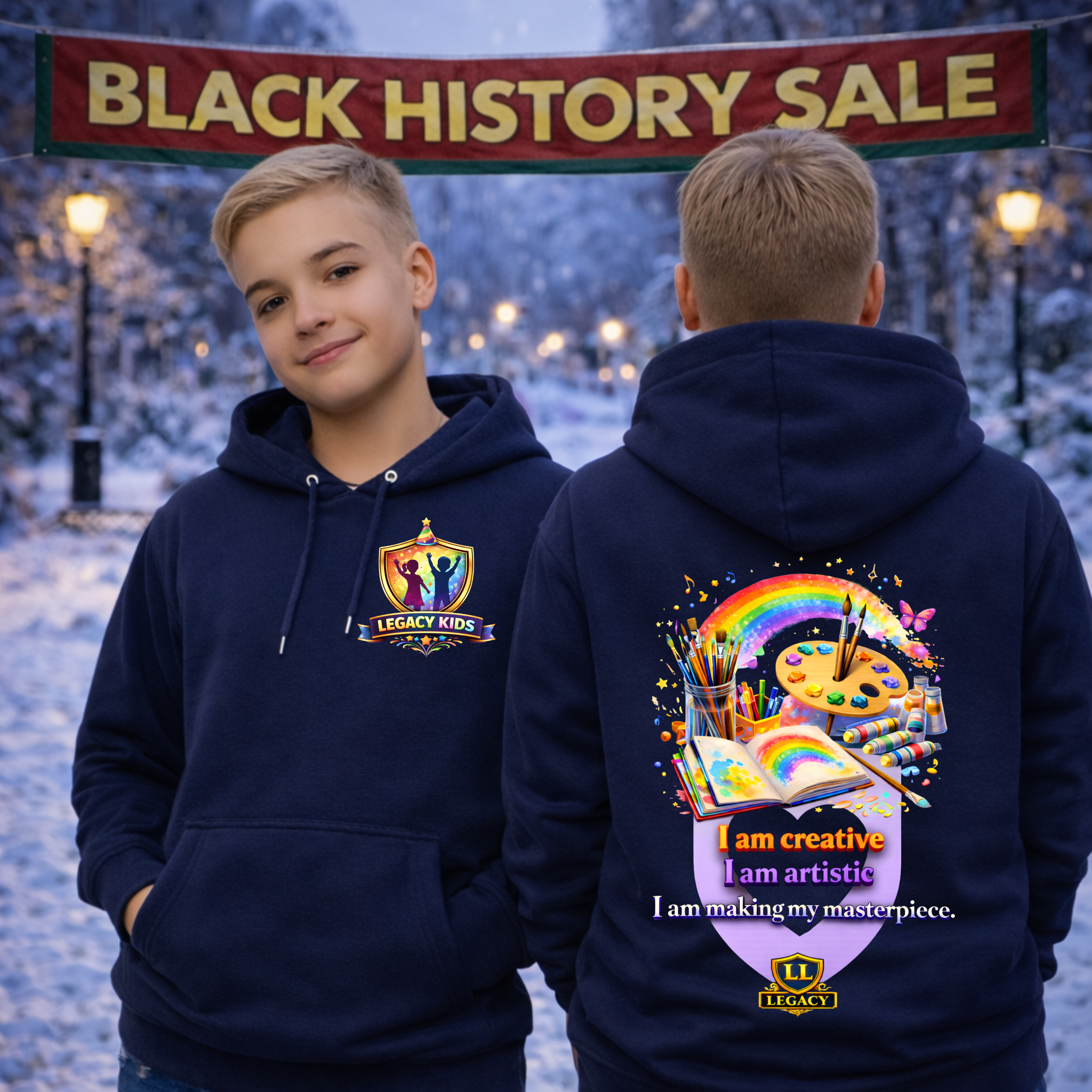 Youth Hoodie — 'I Am Creative' Rainbow Art Kids Sweatshirt