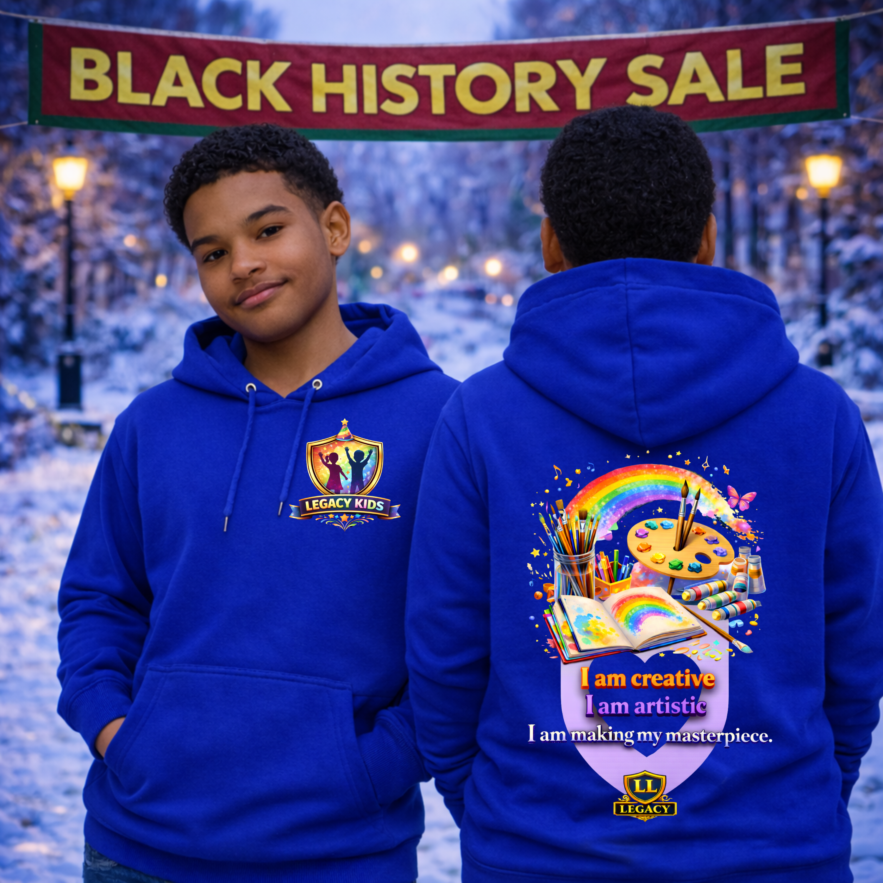 Youth Hoodie — 'I Am Creative' Rainbow Art Kids Sweatshirt