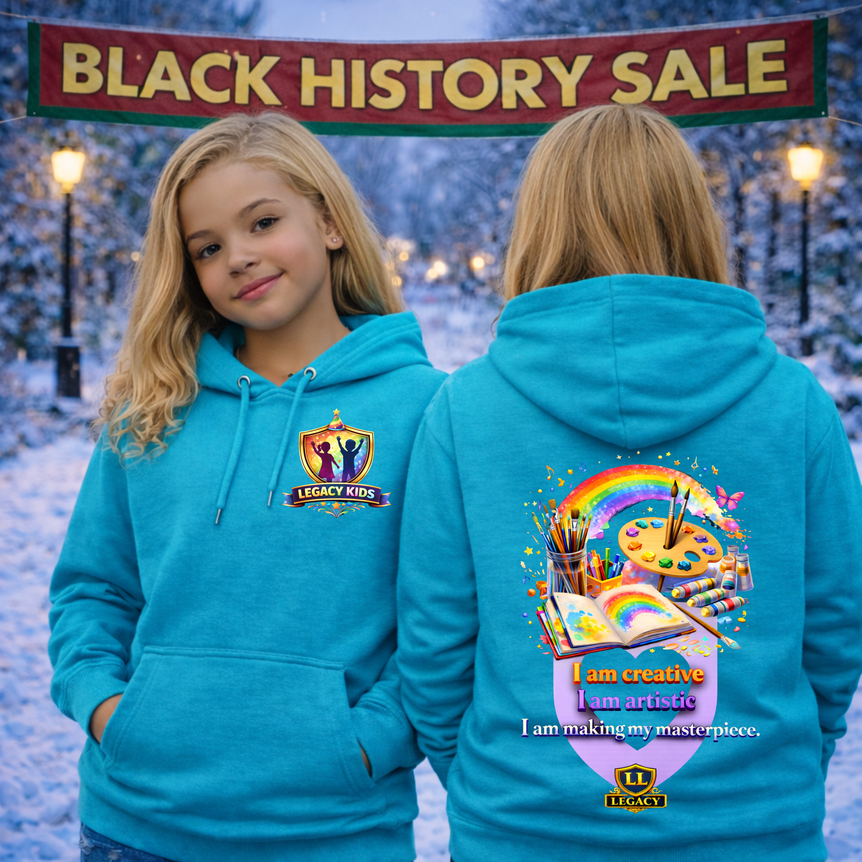 Youth Hoodie — 'I Am Creative' Rainbow Art Kids Sweatshirt